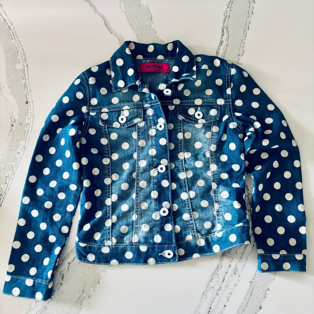 Free Style Revolution Blue Polka Dot Jean Jacket L